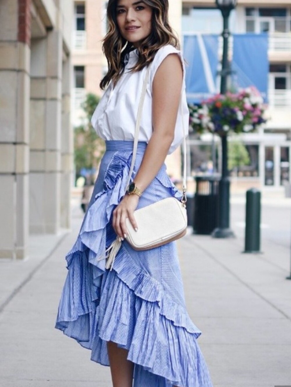 Chicwish Blue And White Striped Ruffled High-Low Midi Skirt